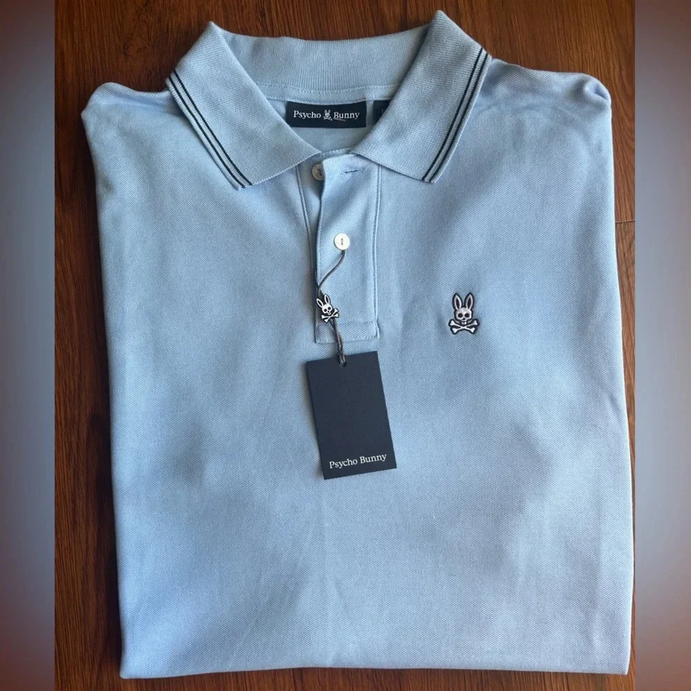 Psycho Bunny Men’s New Deco Blue Logan Tipped Short Sleeve Polo size 7 XXL - Picture 2 of 4